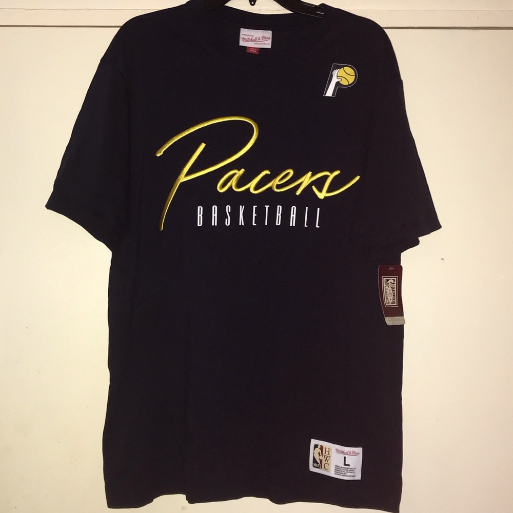 Large Indiana pacers script dark navy t-shirt Mitchell & Ness Navy Pacers new